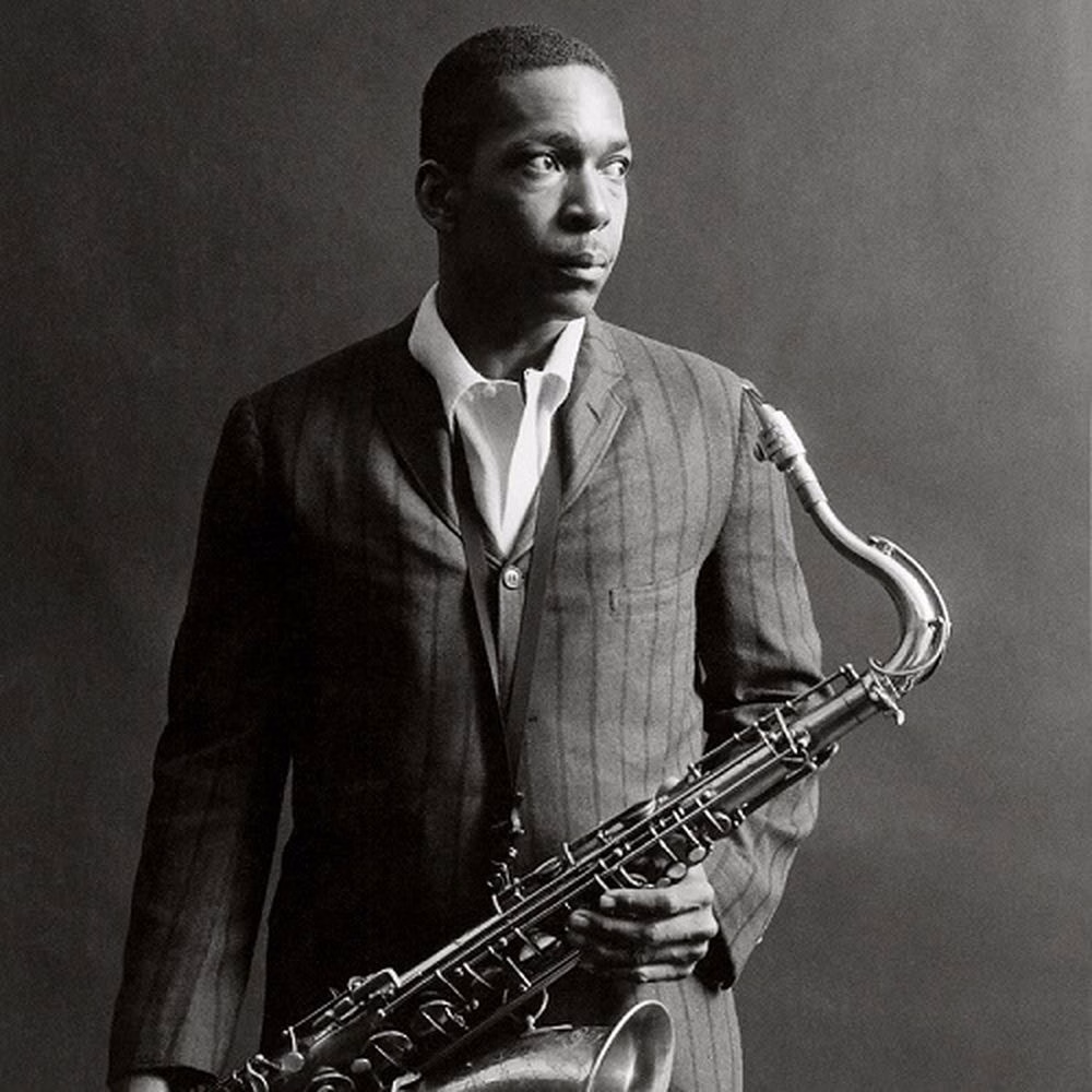 John Coltrane playing soprano saxophone
