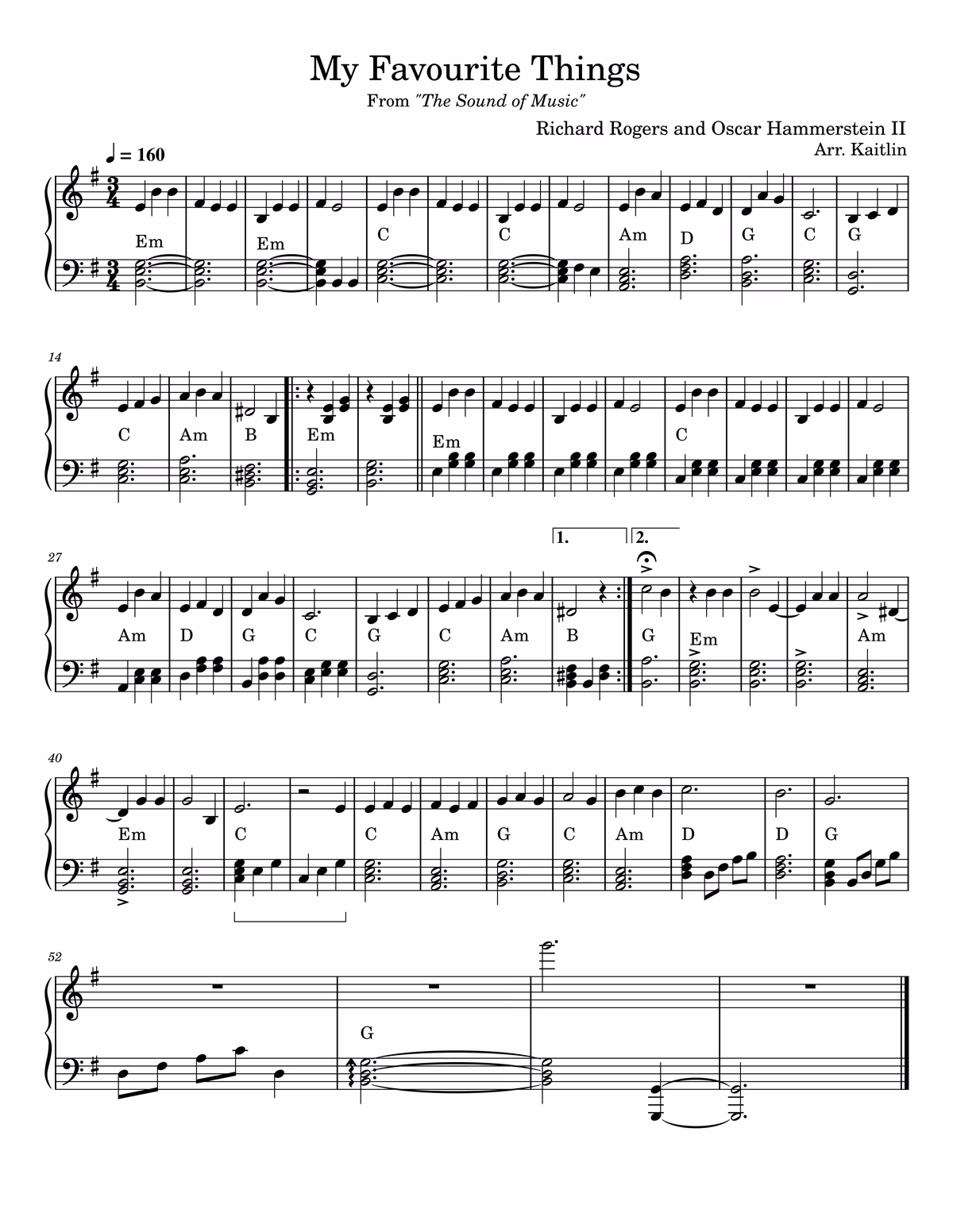 Original sheet music for My Favorite Things by Richard Rodgers and Oscar Hammerstein II